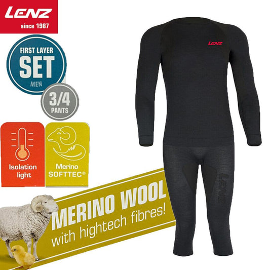 Lenz Merino Wool Thermal Set Men Performance Baselayer (Round Neck/  3/4 Pants)