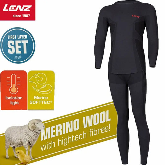 LENZ - Merino Wool Thermal Set Men Performance Baselayer (Round Neck/Long Pants) (Random packaging)